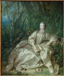 Madame de Pompadour sentada ao ar livre.