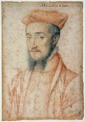 Retrato de Carlos, Cardeal de Lorena (1525-1574). Desenho de sangue e pedra negra por Clouet François (1515-1572)