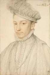 Retrato do Rei Carlos IX da França (1550-1574) par Clouet, François (1510-1572). Giz preto e sangre sobre papel, tamanho : 33,5x22,5
