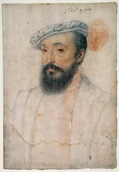 Retrato de Monsenhor de Gordes (1513 - 1578). Desenho de sangue e pedra negra por Clouet François (1515-1572)