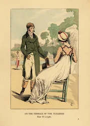 Casal da moda no terraço das Tuileries, Paris, Ano VI