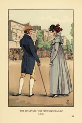 Um casal da moda a viver no Boulevard du Temple, Paris. O Boulevard des Petits Spectacles