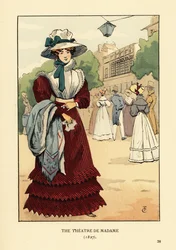 Mulher fora do Theatre du Gymnase, Paris