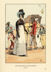 Mulher à espera de um treinador de palco. A reunião de treinadores de Saint-Cloud