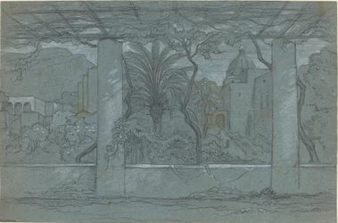 Um terraço e jardim em Capri [reto]