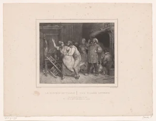O homem tenta abraçar a mulher na estalagem
Le farceur de village / The village lotherio (título sobre o objecto)
Doze representações de várias figuras (título da série)
Album de douze sujets (...) (título da série)