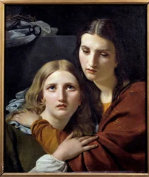 Mulheres santas meditando com objetos de paixão. Cena de devoção de duas jovens mulheres. Pintura de Joseph Navez (1787-1869) Sol do século XIX. 0,64x0,54 m Paris musee du Louvre