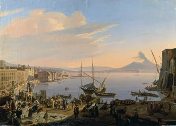 Vista de Nápoles com o Vesúvio ao fundo, de Frans Vervloet (1795-1872), óleo sobre tela, 35x48 cm