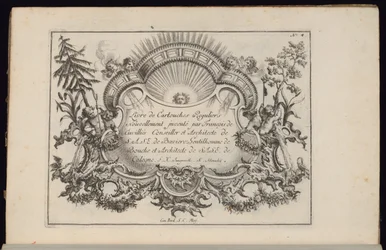 Cartouche with Sun and Four Winds, Livre de Cartouches Reguliers (Livro de Cartouches Regulares)