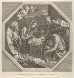 A adoração dos pastores que se ajoelham juntos diante do menino Cristo..., c. 1655-93.