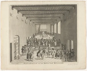 Tribunal da Holanda em sessão, c. 1700
Pleitrolle van den Hove van Holland (título sobre o objecto)