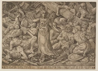 Vitória rodeada de prisioneiros e troféus de guerra