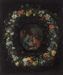 Guirlanda de Flores com Adoração dos Pastores, c. 16251630