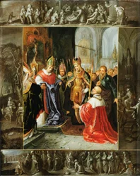 O imperador Carlos V mostra as vestes da Virgem