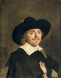 Um pequeno retrato de um homem segurando luvas, c.1642