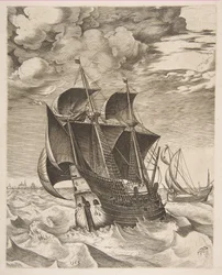 Um Hulk Holandês e um Boeier from The Sailing Vessels, 1565