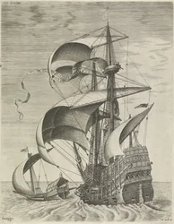 Um navio de guerra acompanhado por uma galé
Navios à vela (título da série)