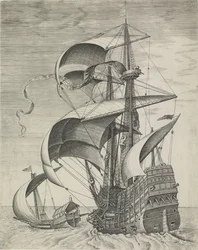 Um navio de guerra acompanhado por uma galé
Navios à vela (título da série)