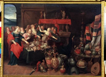"Aquiles reconhecido por Odisseu entre as filhas do rei Lycomedes" (Aquiles reconhecido) Pintura por Franz (Frans) Francken II o Jovem (1581-1642) ca. 1640 Museu Pushkin Moscovo