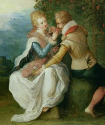 Dois amantes em um jardim