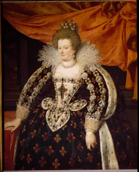 Retrato de Marie de Medicis (1573 - 1642), esposa de Henrique IV e mãe de Luís XIII Pintura de Frans Pourbus Le Jeune (François (Franz) Porbus