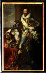 Retrato de Maximiliano de Bethune, Duque de Sully (1559-1641) como grande mestre de artilharia. Pintura de Pourbus Franz II Le Jeune (Frans ou François Porbus