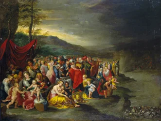 A passagem do Mar Vermelho - óleo sobre cobre da oficina da Francken, Antuérpia