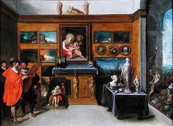 Um Interior com uma colecção de Pinturas (óleo sobre painel)