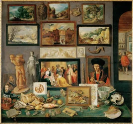 Uma coleção de arte e de curiosidades (pintura sobre madeira de carvalho)