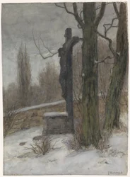 Crucifixo em uma floresta de neve