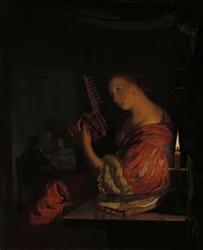 Mulher a afinar um alaúde