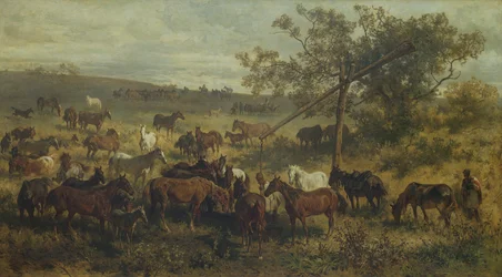 Cavalos em uma calha do século XIX