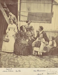 [Retrato de grupo de quatro mulheres e três crianças], 1850-60s.