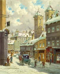 A Neustiftgasse em Viena com a Ulrichskirche