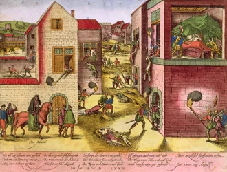 Morte do almirante Gaspard II de Coligny (1519-1772) na época do massacre de São Bartolomeu em 1572 (ver 158612 para bw)