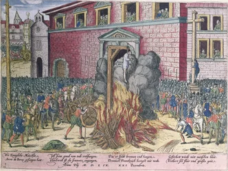 Suspensão de Anne du Bourg (1521-59) Place de Greve, 23 de dezembro de 1559