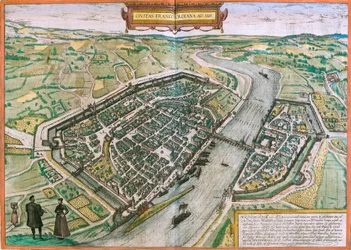 Mapa de Frankfurt (Francofordia), Alemanha (gravura