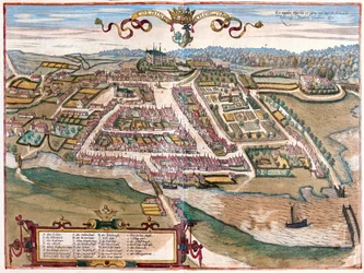 O porto de Kolding na Península da Jutlândia, Dinamarca (gravura