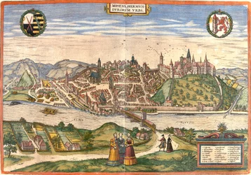 Vista de Meissen (Misena), Alemanha (gravura
