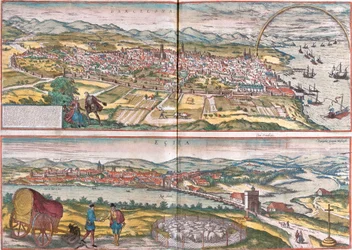 Vistas de Barcelona e Ecija (Eciia), Espanha (gravura