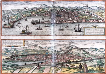 Vistas de Genes (Génova) e Florença (Florentia), Itália (gravura