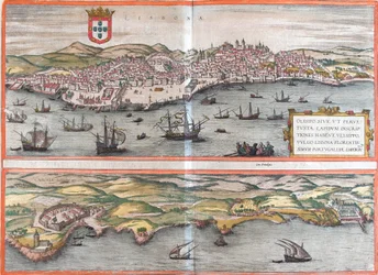Vistas de Lisboa e Cascais (Cascale), Portugal (gravura