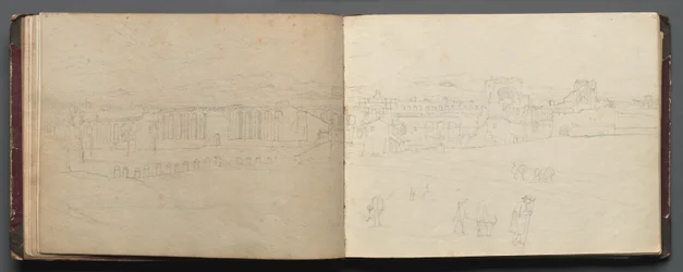 Álbum com Vistas de Roma e Arredores, Estudos Paisagísticos, pág. 08b e 09 a: Vista panorâmica….