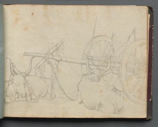 Álbum com Vistas de Roma e Arredores, Estudos Paisagísticos, página 37a: Bois e carroças.