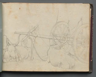 Álbum com Vistas de Roma e Arredores, Estudos Paisagísticos, página 37a: Bois e carroças