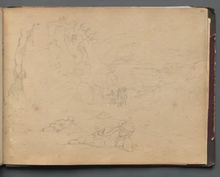 Álbum com vistas de Roma e arredores, Estudos de paisagem, página 44a: Figuras em uma paisagem.