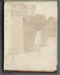 Álbum com Vistas de Roma e arredores, Estudos Paisagísticos, página 50a: Vista da Arquitetura Romana