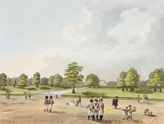 Uma vista no parque de St. James da casa de Buckingham, gravada por H.Schutz (1760-1822) 1813