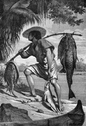 Um dos nossos índios Mojo que retornam da pesca, dos rios Amazonas e Madeira, de Franz Keller, gravado por A. Closs, 1874