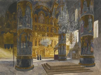 Interior da Catedral da Dormição no Kremlin de Moscou, 1898